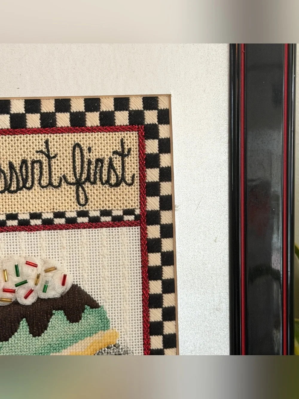 Vintage Retro Dessert Needlepoint Wall Art Checkerboard Kitchen Decor 13.5x15.5